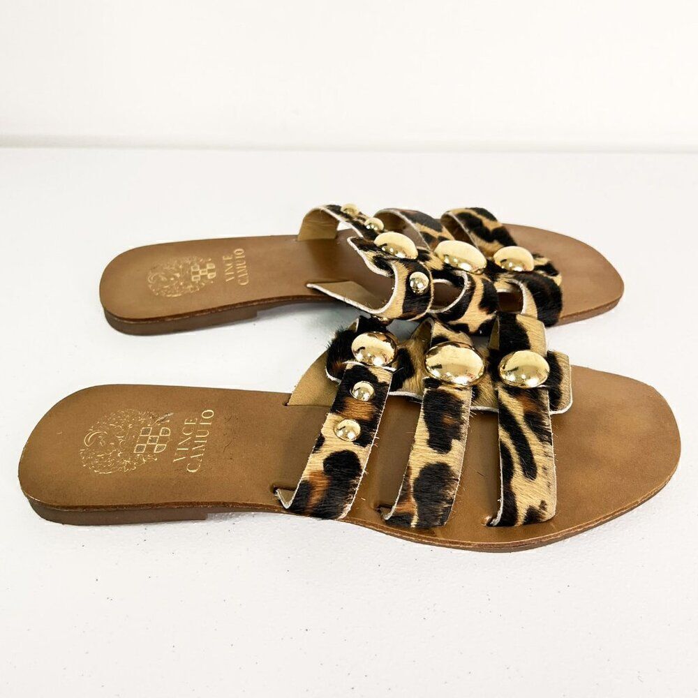 Vince Camuto Hethem Leopard Print Studded Slide Sandal